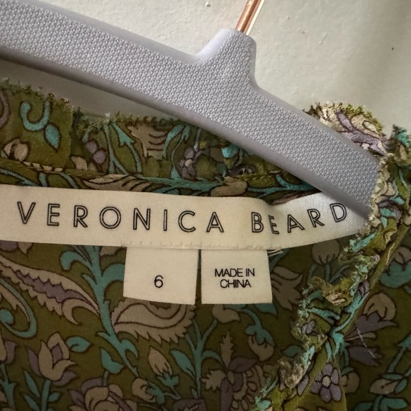 Veronica Beard Natuka Paisley Silk Ruched Short Sleeve Blouse Green Purple Top 6 - Picture 5 of 8